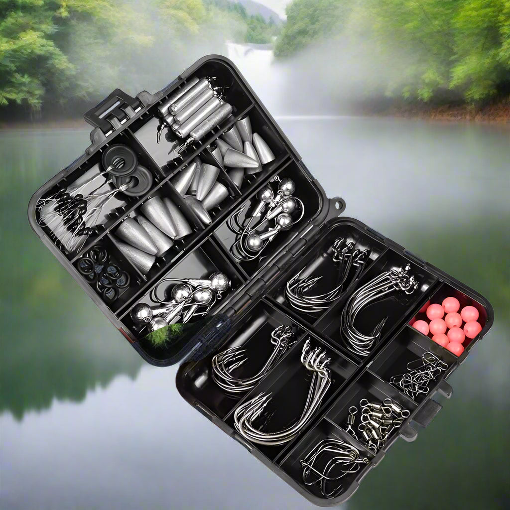 Fishing Tackle Box with Fish Hooks Swivels Weights Jig Heads Sinker Fishing Accessories Set Freshwater