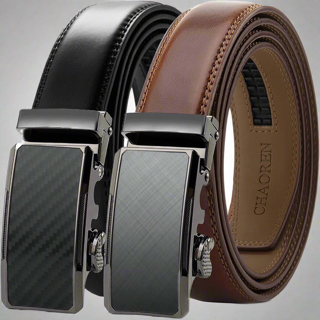 Mens Dress Belt Leather 2 Pack - Mens Ratchet Belt for Dress Shirt and Pants Every Occasion (32Mm)