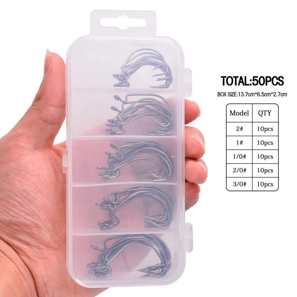 Fishing Hook 50Pcs / Box 2# 1# 1/0# 2/0# 3/0# Crank Hook for Soft Worm Bait Crankbait Fishing Hooks Pesca Tackle Accessories