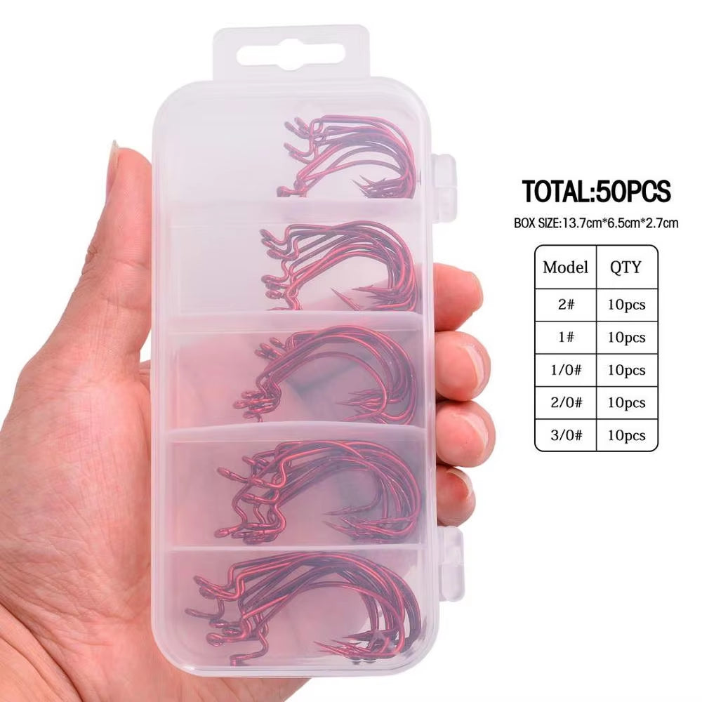 Fishing Hook 50Pcs / Box 2# 1# 1/0# 2/0# 3/0# Crank Hook for Soft Worm Bait Crankbait Fishing Hooks Pesca Tackle Accessories