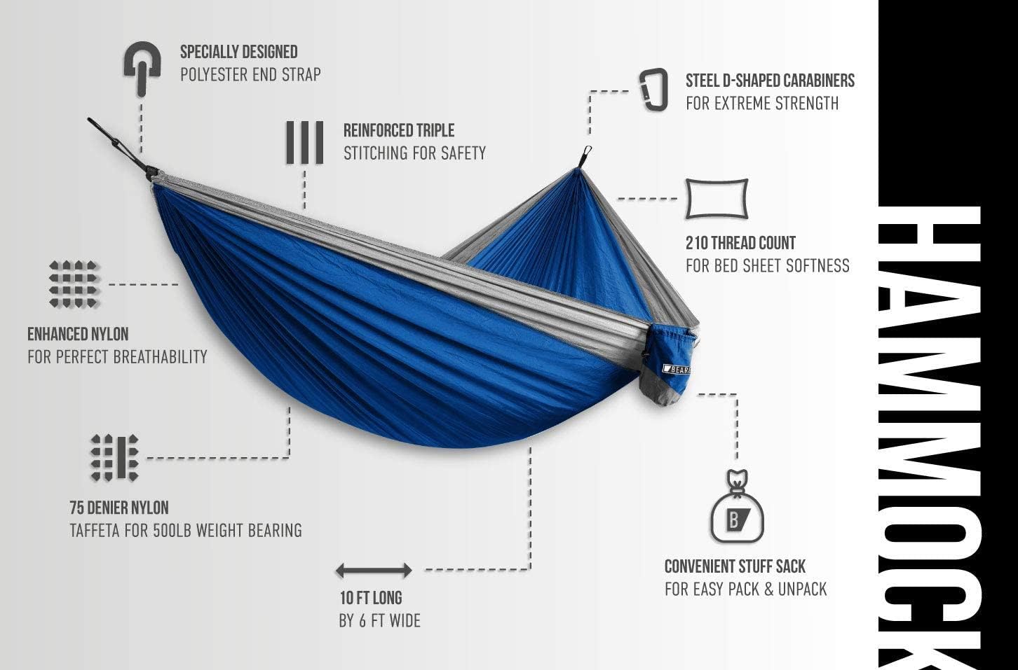 Double Camping Hammock - Portable 2-Person Tree Hammock for Outdoor Hiking & Travel