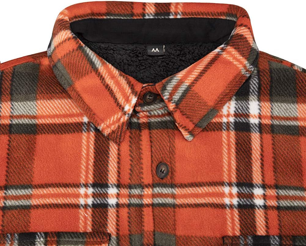 Men'S Warm Sherpa Lined Fleece Plaid Flannel Shirt Jacket(All Sherpa Fleece Lined)