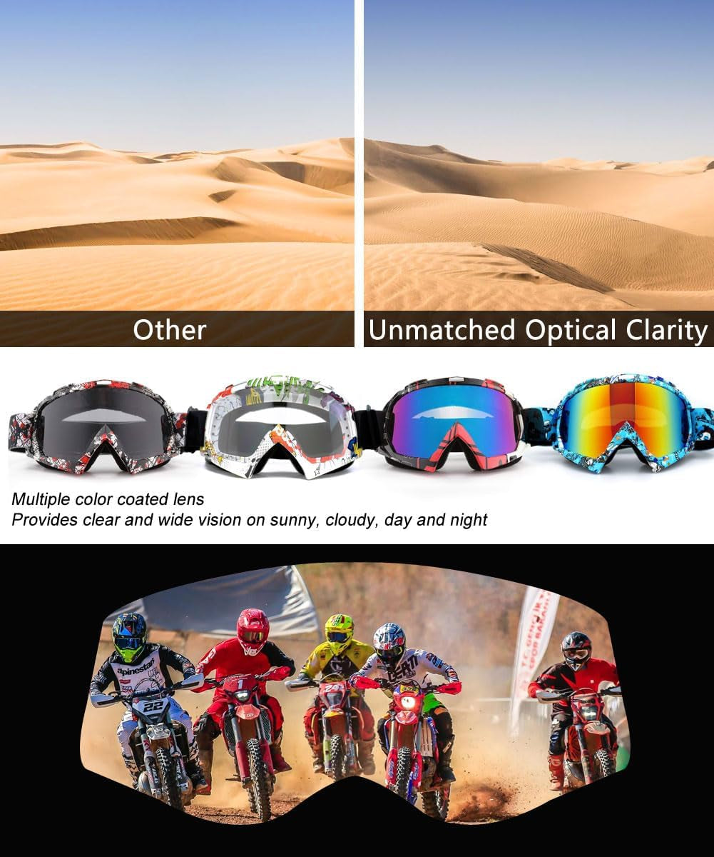 Dirt Bike ATV Goggles UV400 Motorcycle Goggles for Men Women Youth Motocross Riding Goggles Windproof Dustproof