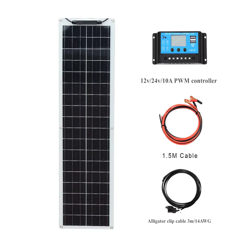 50 Watt Monocrystalline Flexible Solar Panel Kit off Grid System 100W 110V / 220V Solar Inverter 12V 24V Controller PV Connector