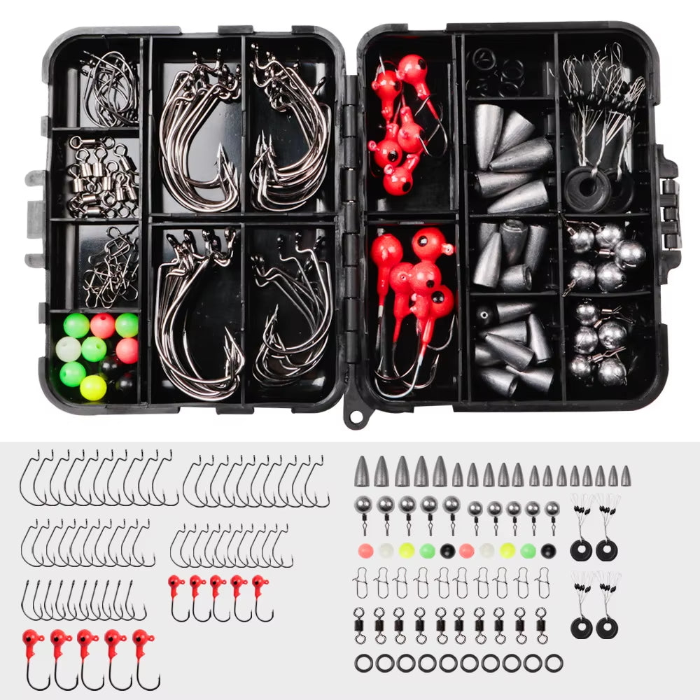 Fishing Tackle Box with Fish Hooks Swivels Weights Jig Heads Sinker Fishing Accessories Set Freshwater