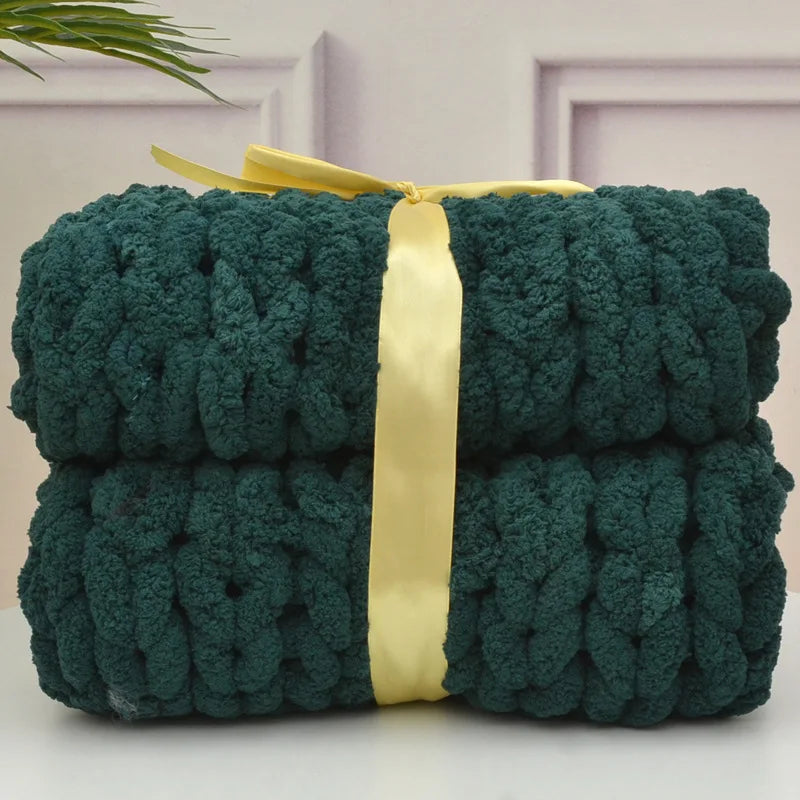 Hand Chunky Knitted Blanket Handmade Coarse Wool Woven Blanket Chenille Thick Blanket Sofa Blanket Photography Prop Blanket