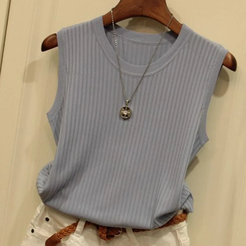 Sleeveless Knitted O-Neck Vest