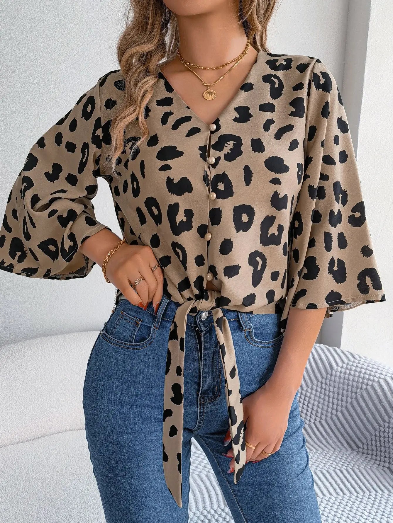 Leopard Print Bow-Tie Blouse