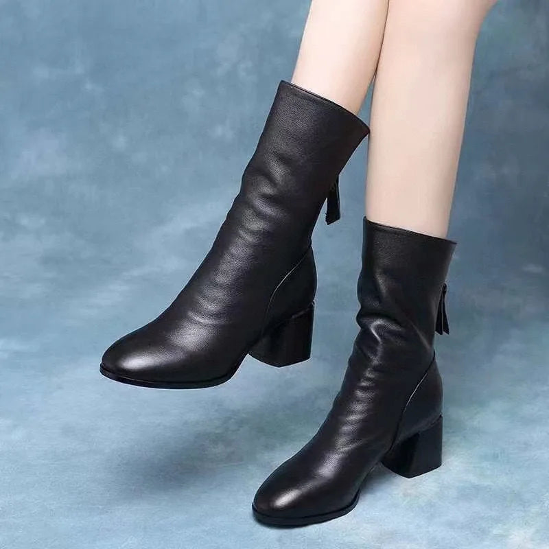 Leather Mid-Calf Boots for Women