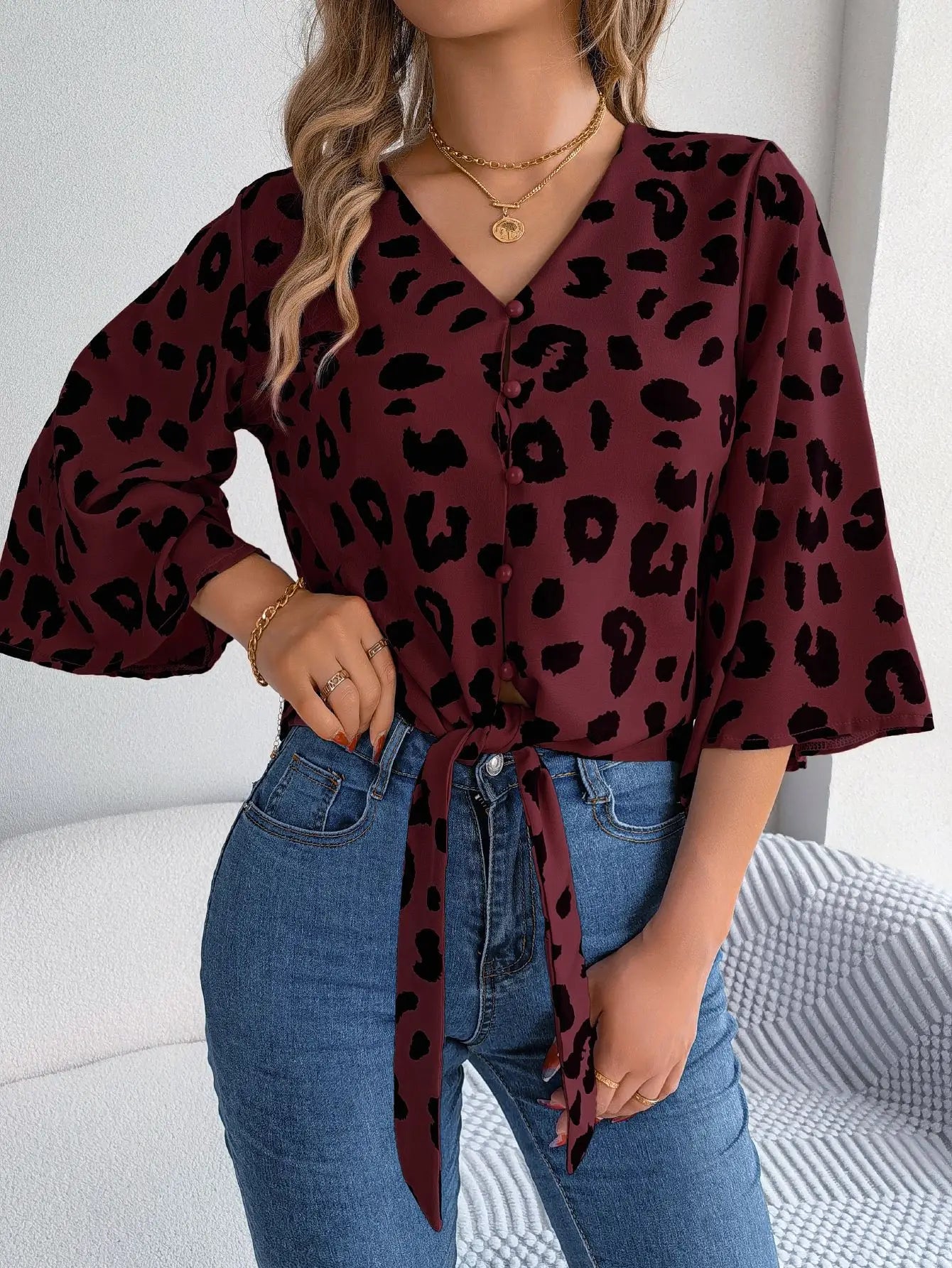 Leopard Print Bow-Tie Blouse