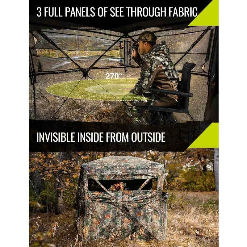 3-4 Person See-Through Hunting Blind – 270° Pop-Up Camouflage Tent