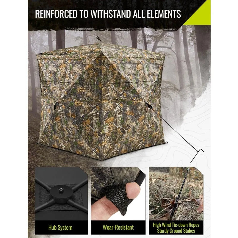 3-4 Person See-Through Hunting Blind – 270° Pop-Up Camouflage Tent