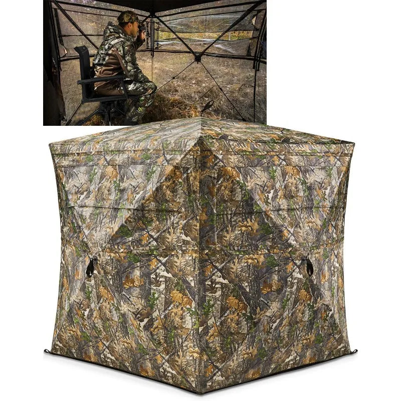 3-4 Person See-Through Hunting Blind – 270° Pop-Up Camouflage Tent