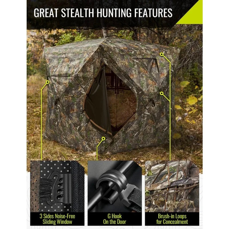 3-4 Person See-Through Hunting Blind – 270° Pop-Up Camouflage Tent