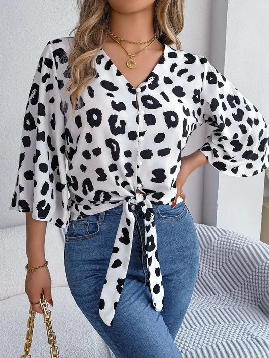 Leopard Print Bow-Tie Blouse