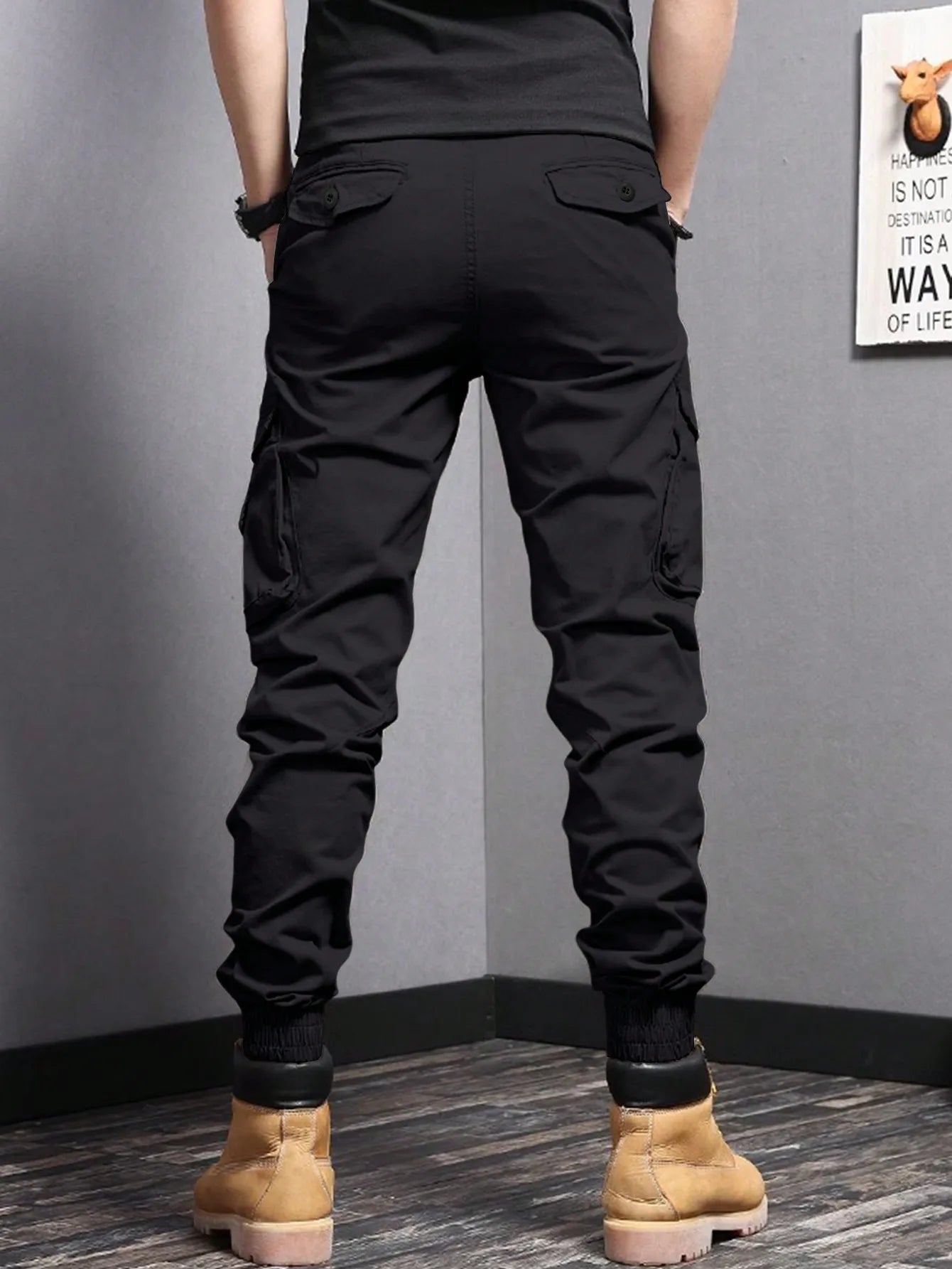 Men's Tapered Cargo Pants - Casual Side Flap Pockets