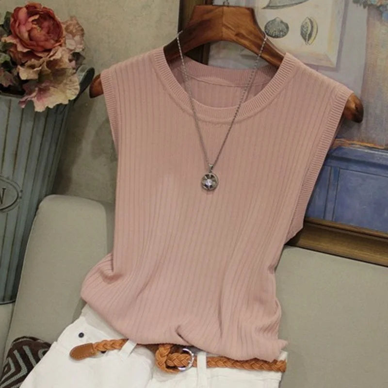 Sleeveless Knitted O-Neck Vest