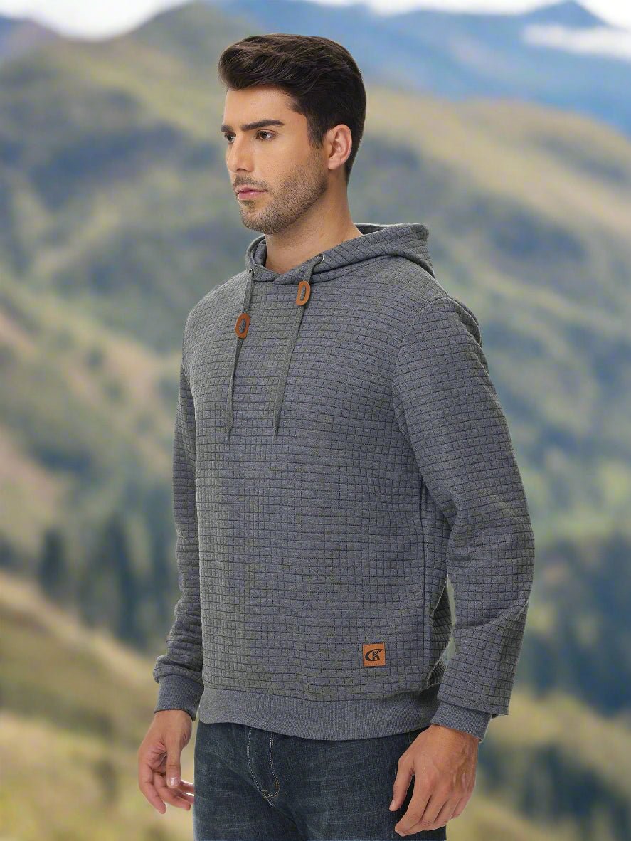 Men's Casual Pullover Hoodie - Long Sleeve Sweatshirt with Plaid Jacquard