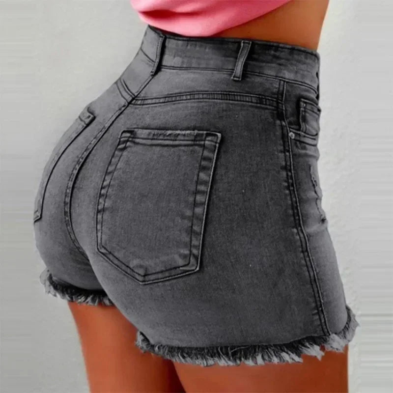 High-Waisted Distressed Tassel Denim Shorts for Women