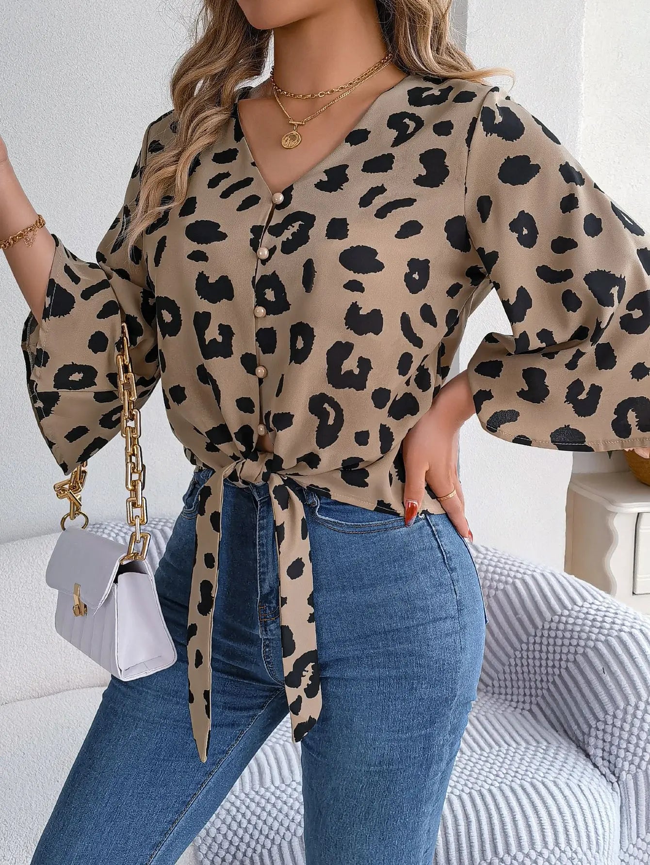 Leopard Print Bow-Tie Blouse