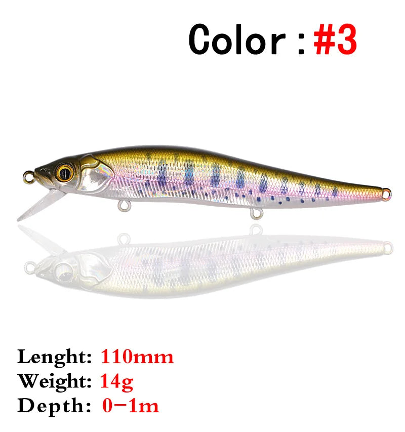 Minnow Jerkbait 110F – Floating Lure for Bass, Pike, Sea Bass, Zander & Perch Fishing