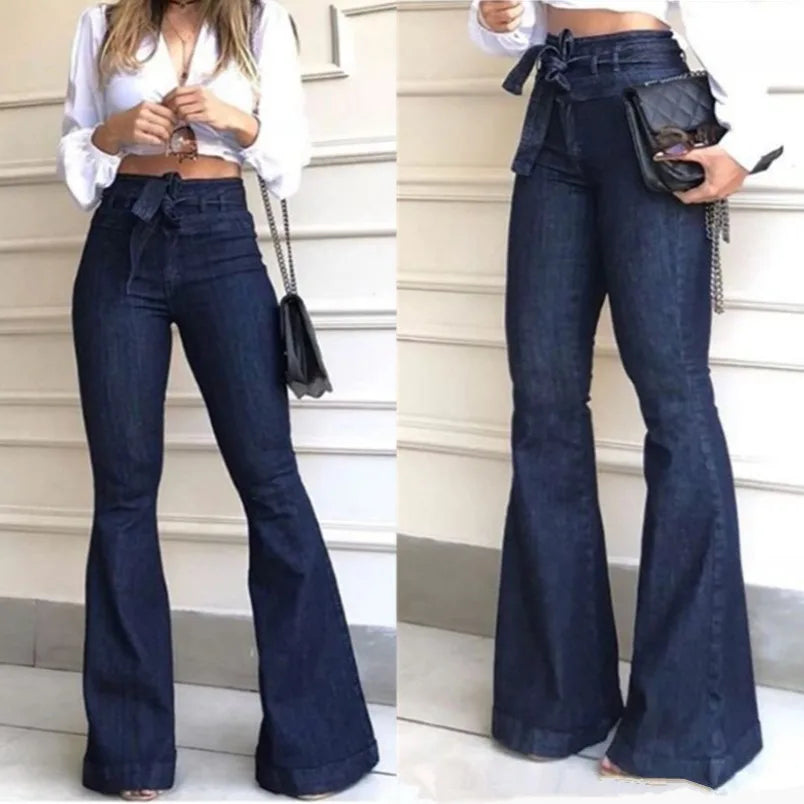 Western High Waist Lace-Up Flared-Leg Jeans