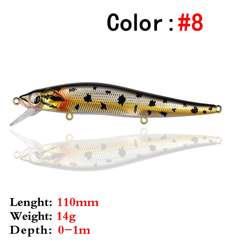 Minnow Jerkbait 110F – Floating Lure for Bass, Pike, Sea Bass, Zander & Perch Fishing