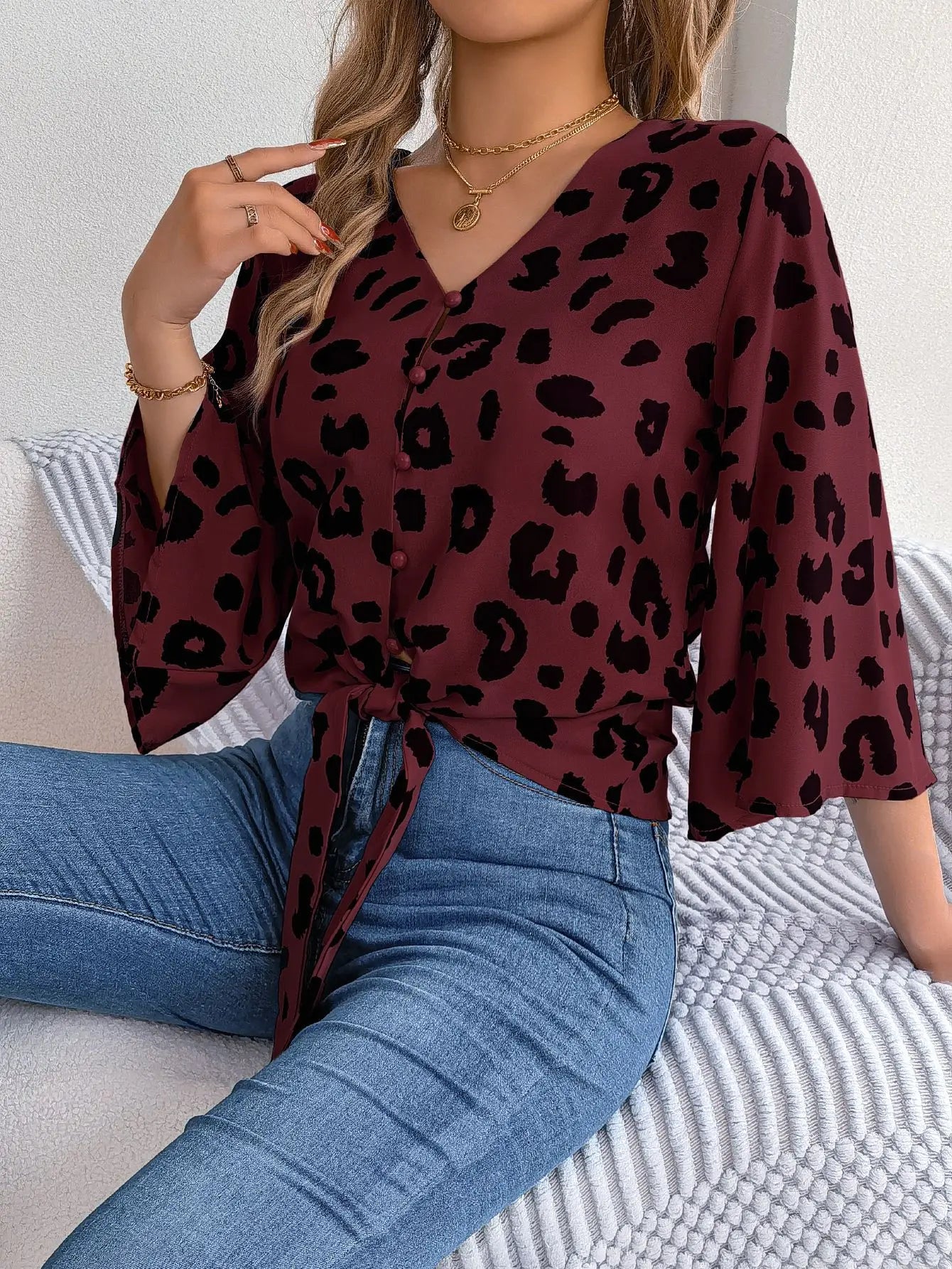 Leopard Print Bow-Tie Blouse