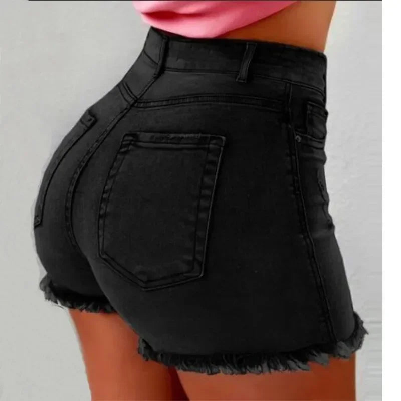 High-Waisted Distressed Tassel Denim Shorts for Women