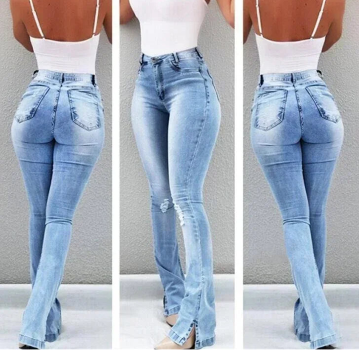 Casual Flared Blue Wash Denim