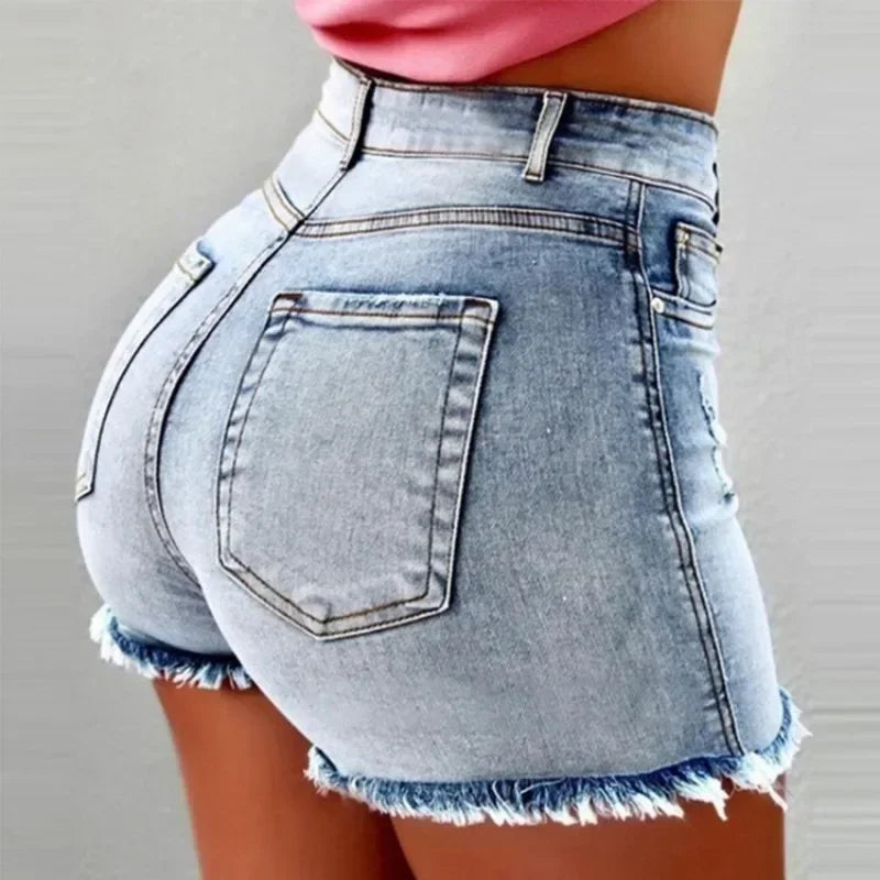 High-Waisted Distressed Tassel Denim Shorts for Women