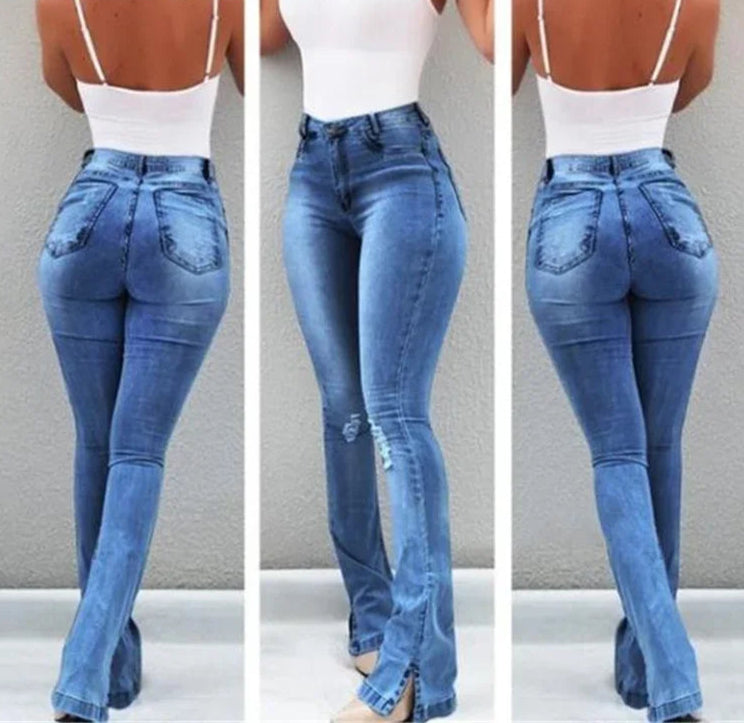 Casual Flared Blue Wash Denim