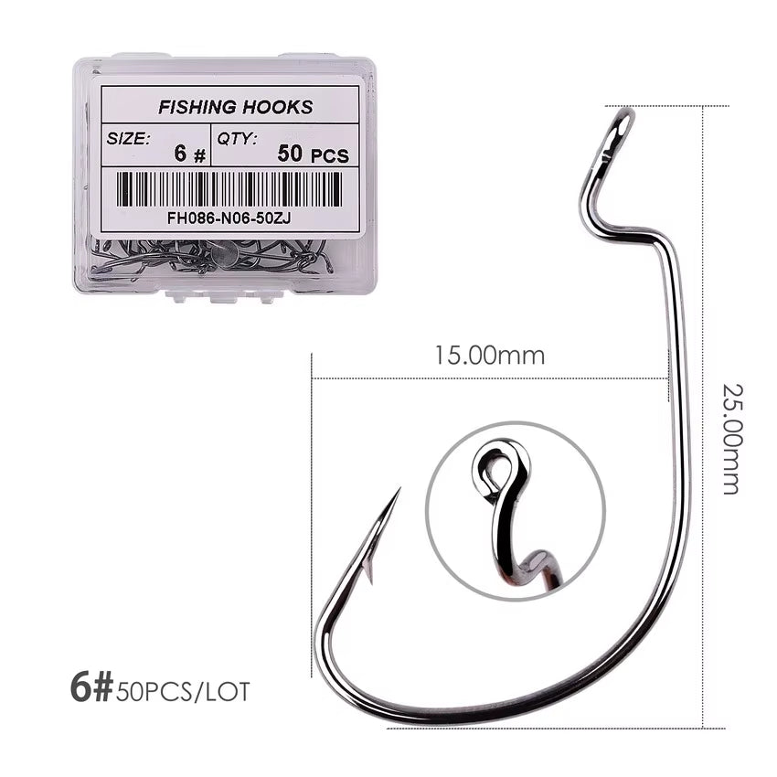 Fishing Hook 50Pcs / Box 2# 1# 1/0# 2/0# 3/0# Crank Hook for Soft Worm Bait Crankbait Fishing Hooks Pesca Tackle Accessories