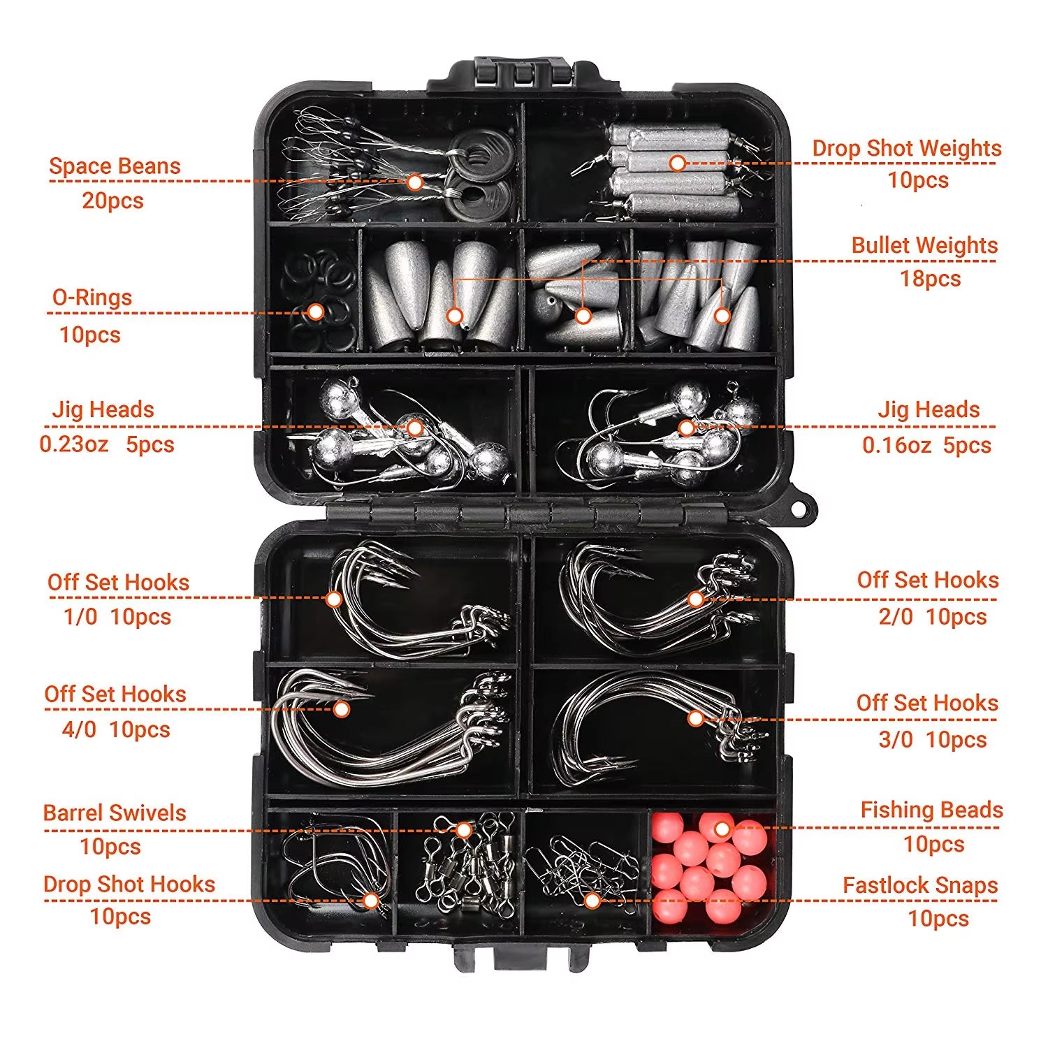 Fishing Tackle Box with Fish Hooks Swivels Weights Jig Heads Sinker Fishing Accessories Set Freshwater